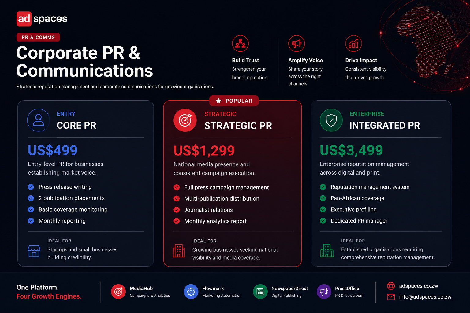 Corporate PR and communications packages